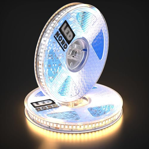 LED Nord LED Strip 5m warmweiß selbstklebend dimmbar kürzbar - WW LED Streifen weiß 24v - LED Band ohne Kabel ohne Trafo - LED Stripes TV Fernseher Küche - Lichtband LED selbstklebend
