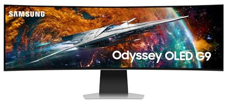 Samsung Monitor Gaming Odyssey OLED G9 (S49CG950), Curvo (1800R), 49'', 5120x1440 (DQHD), Smart Hub, 32:9, HDR10+, QD-OLED, 240Hz, 0,03ms (GtG), Compatibilità G-Sync, Micro HDMI, USB 3.0, DP, Casse