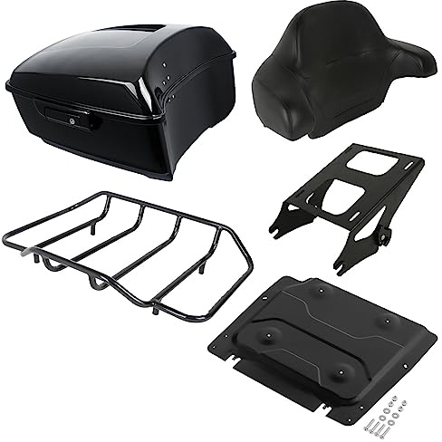 XMT-MOTO Baúl King Tour + almohadilla envolvente + 2 estantes + placa base negra para Harley Touring Road King Street Electra Glide Ultra-Classic 2014-2025
