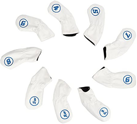 9 Uds. Cubierta De Cabeza De Golf Club Iron Putter Head Protector Set PU Impermeable Cubierta De Cabeza De Palo De Golf para Amantes del Golf Diestros Zurdos(Blanco)
