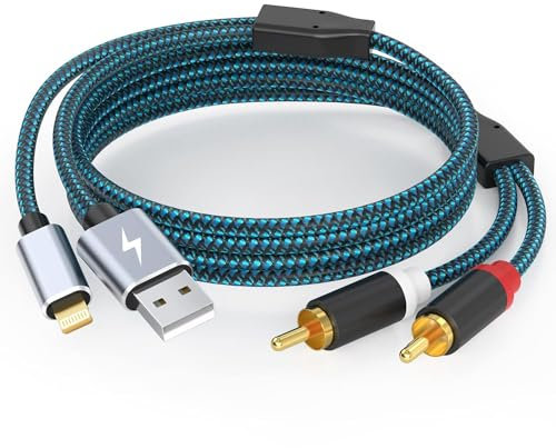 DCNETWORK Lightning to RCA Adapter with USB Charging Cable to 2 Male RCA Audio Aux Stereo Cable for Select iPhone, iPad Models for Power Amplifier, Car, Home Theater, Speaker and More 10FT