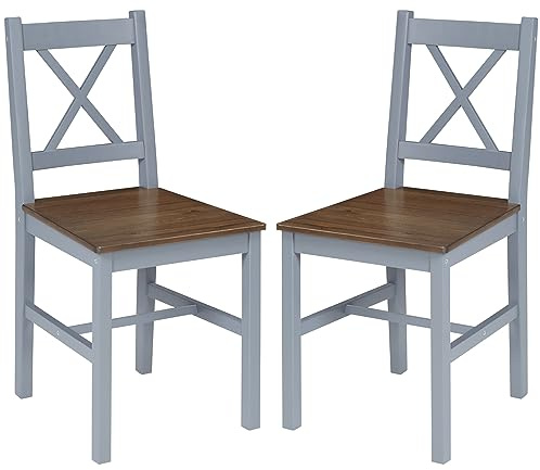 HOMCOM Dining Chairs Set of 2, Wooden Kitchen Chairs, Farmhouse Dining Room Chairs with Cross Back, Grey