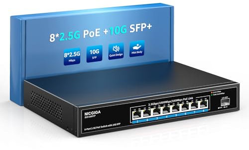 8 Port 2.5G PoE Switch Unmanaged with 8 x 2.5Gb Base-T PoE+@120W + 10G SFP+ Uplink, NICGIGA 2.5Gbe IEEE802.3af/at Power Over Ethernet Switch, Support WiFi6 AP, NAS, 4K PoE Camera NVR.