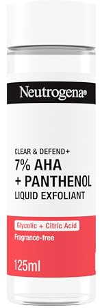 Neutrogena Clear & Defend + Liquid Exfoliant (1 x 125ml), with 7% AHA, 0.5% Panthenol, Glycolic and Citric Acid, Fragrance-Free Face Care, Exfoliates and Renews Skin, Suitable for Spot-Prone Skin