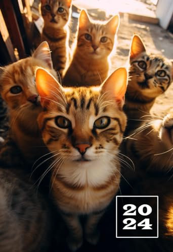 2024: A6 Terminkalender für Katzenliebhaber | 1 Woche auf 2 Seiten Wochenplaner | Mini Buchkalender mit Datum | Einfach, Klein & Kompakt | Motiv Katze