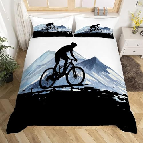 Bettwäsche 135x200 Fahrrad 3D Muster Sportthema Bettwäsche-Sets 3 Teilig Weiche Microfaser Bettbezug Set mit Reißverschluss und 2 Kissenbezug 80x80 cm L46
