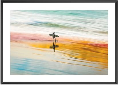 MJ-GRAPHICS® - Poster farbenfrohes Surf Beach Motiv - Wandbild Din A3 in Galerie Qualität 300g dickes Posterpapier - Surfer am Strand - Küchen & Wohnzimmer Bilder - ohne Bilderrahmen