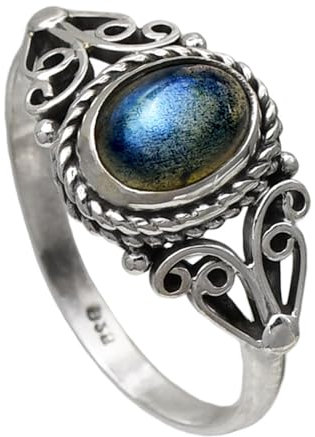I-be,Labradorit Edelstein Ring oval, 925 Silber, im Geschenketui, 102812/6x8 IS (58)