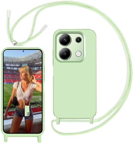 Yojiong Funda con Cuerda para Xiaomi Redmi Note 13 4G (6,67''), Silicona Líquida Carcasa con Cordón [Ajustable Correa de Cuello Cadena] [Forro de Microfibra Suave], Verde