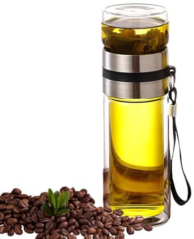 Bouteille d'œuf à thé en verre, bouteille d'eau en verre à double paroi - Tasse de voyage anti-fuite - Tasse à thé à double paroi - Bouteille d'eau portable pour infuseur à thé - Bouteille d'eau de
