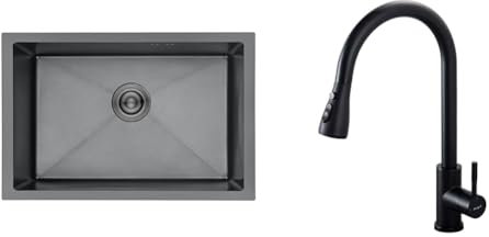 Ibergrif M87044B Fregadero Cocina 70 x 44 cm, Fregadero Bajo Encimera o Sobre Encimera & M22136B Grifo Cocina Extraible, Mezclador de Fregadero con 3 Modos