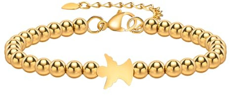 FLHEART Schutzengel Armband Gold Damen - Edelstahl Armschmuck 18 Karat Vergoldet Schutzengel Armbänder, Verstellbare 16+5cm Bracelet Women Geschenke für Frauen Mädchen Geburtstag