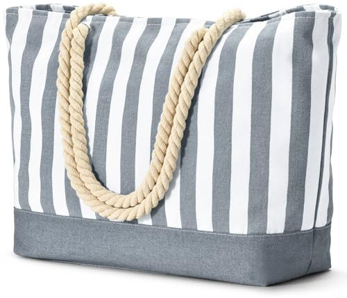 oscaurt Strandtasche Groß Damen Tote Bag Umhängetasche Handtasche Badetasche XXL Familie Wasserdicht Schwimmtasche Tragetasche Strandtasche mit Reißverschluss Urlaub zubehör (Dunkelgrau-A)