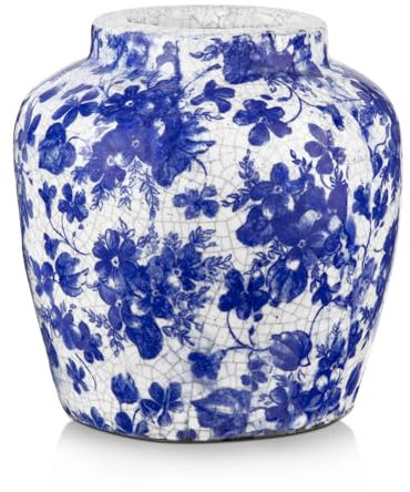 Oairse Blue and White Ceramic Flower Vase - 15 cm Bottle Shape - Vintage Style - Perfect for Home Decor