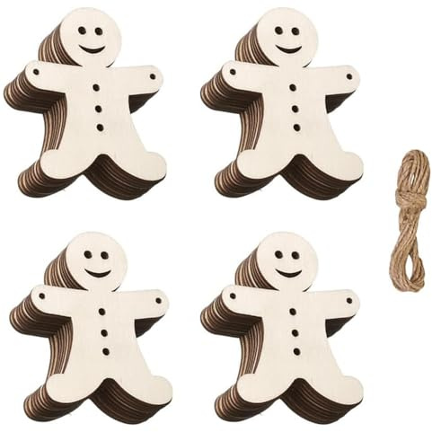 20 Pieces Wooden Christmas Ornaments Wooden Baubles Wood Jinger Bread Man Wood Slice for DIY Crafts Christmas Tree Decorations