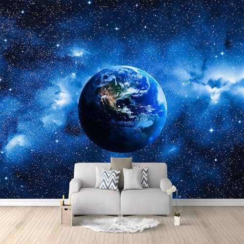 Générique Papier Peint Panoramique Bleu, 3D Peinte Nébuleuse Spatiale De La Terre Intissé Murale, 350 x 256 cm (W x H) Photo Murale pour Salon Chambre d'enfants restaurant Décoration Murale