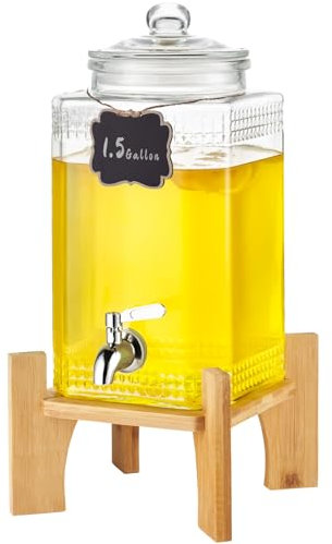 VEVOR Distributeur de Boissons de 5,5 L, Fontaine à Eau en Verre Alimentaire avec Support, Robinet en Acier Inoxydable, Distribution de Jus Limonade Thé Glacé, pour Restaurants, Hôtels, Cafés, Soirées