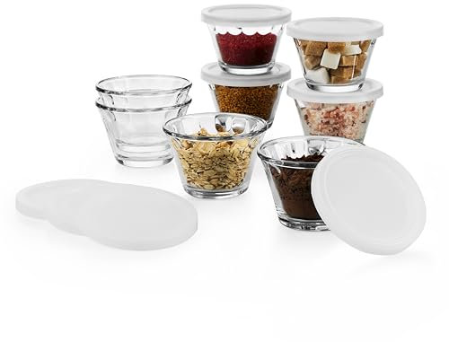 Libbey Baker’s Basics 8-Piece Cupcake Party Glass Baking Dish Set with Lids, Round Small Glass Bowls, Prep Bowls for Cupcakes, Mini Pot Pies, and More