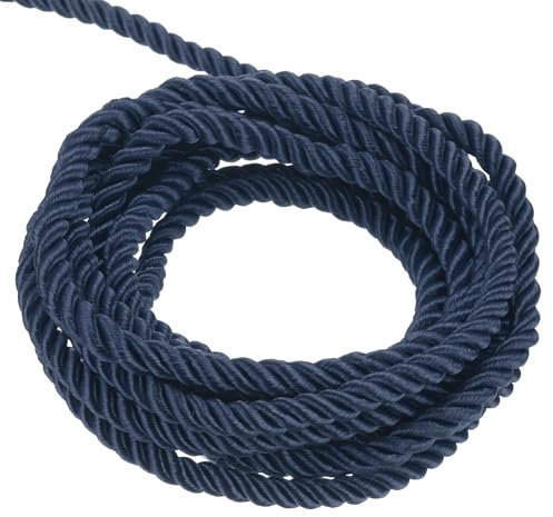 QUARKZMAN Corda Intrecciata in Poliestere, 5 Iarde 3mm 3-Fili Corda Intrecciata Brillante per Tende da Esterno per Borse Regalo Decorativa di Natale, Blu Navy - 5m