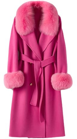 UIOKLMJH Women Fleece Batwing Sleeve Wool Coat Winter Single Breasted Cuff Sleeves V-Neck Overcoat rose pink XL