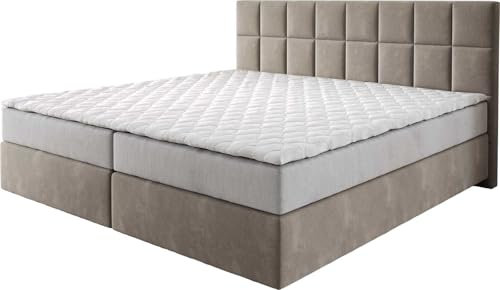 DELIFE Boxspringbett Dream-Fine Mikrofaser Beige 200x200 cm mit Taschenfederkernmatratze und Topper Visco