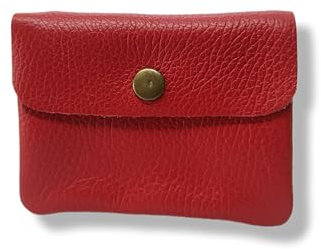 Porte Monnaie Femme Cuir irisé, Cuir metalisé,Cuir grainé Porte Carte Cuir Brillant ou Mat, Cuir veritable,3 Compartiments,Etui RFID (Rouge grainé)