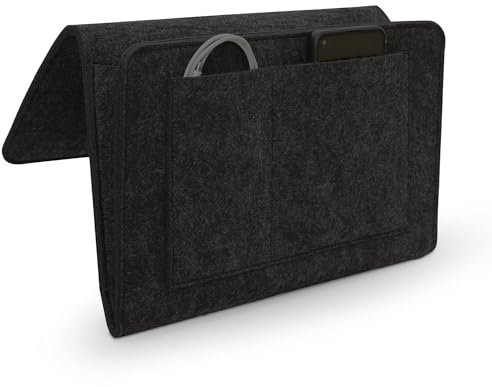 CHAOTEMAI Chevet de Lit Porte Revue Table de Nuit Suspendue Porte Revue Mural Organisateur de Chevet Sac de Rangement Suspendu Lit Sac de Portable en Feutre,Pour Télécommande Tablette Lunettes (Noir)