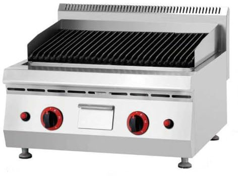 Table Top Gas Lava Rock Grill with Dual Burners & Stainless Steel Drip Pan, Adjustable Temperature 50-300°C, Natural Gas Powered, Compact Design (65 x 61 x 47 cm)