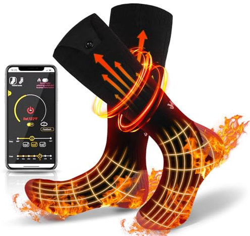 Heated Socks, 2024 Rechargeable Heated Socks, 5000 mAh Extra Large Battery, Long Life Up To 65 °C Large Heating Area, Suitable For Outdoor Skiing, Winter Camping, Hiking (No Logo 36-48)