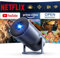 [Netflix Officiellement & Mise au point électrique] Mini projecteur avec WiFi et Bluetooth – Projecteur d'extérieur portable 1080p 4K, projecteur YOWHICK 270 ° intelligent pour soirée cinéma/plafond