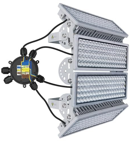 POWFUL LED Strahler Außen 400W 56000LM Superhell Flutlicht 6500K Kaltweiß Fluter Einstellbarem Winkel Scheinwerfer 230V IP67 Wasserdicht für Sportplatz (mit abzweigdosen wasserdicht)