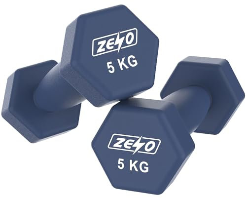 ZENO Dumbbells Set Of 2 | Dumbbells for Women | Hexagon Neoprene Weights | Hand Weights for Women | Anti-Slip & Sweat Resistant Dumbells (2 X 5KG Navy)