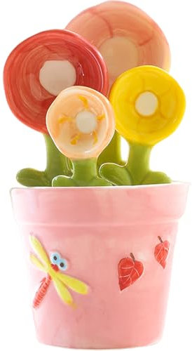 1 Set Flower Measuring Spoons, Ceramic Cactus Measuring Spoons Set in Pot, Decorative Flower Pot and Cup, Cute for Home Kitchen, Style 2 Measurin