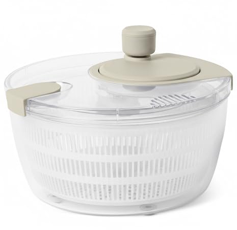 Amazon Basics Centrifugadora de Ensalada, Libre de BPA, 4L, Gris Lino