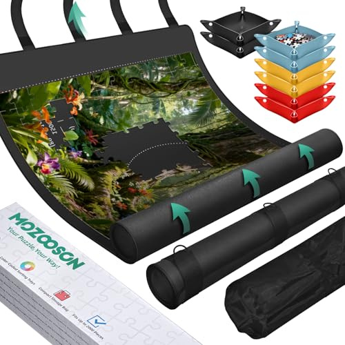 MOZOOSON Rubber Puzzle Roll Mat, Jigsaw Storage Mat 95x150 cm Stores Up to 3000 Pieces, Jigsaw Accessories for Storage and Travel - Includes Puzzle Mat, Tube, Straps & Gift Box