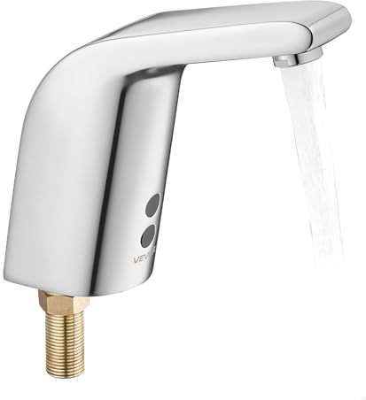VEVOR Robinet Automatique sans Contact, Mitigeur de Lavabo à Capteur Infrarouge, Robinetterie Eau Froide, avec Trou Unique, pour Tuyau de 9,5 mm, Évier Bar Cuisine et Salle de Bain, Chromé Argenté