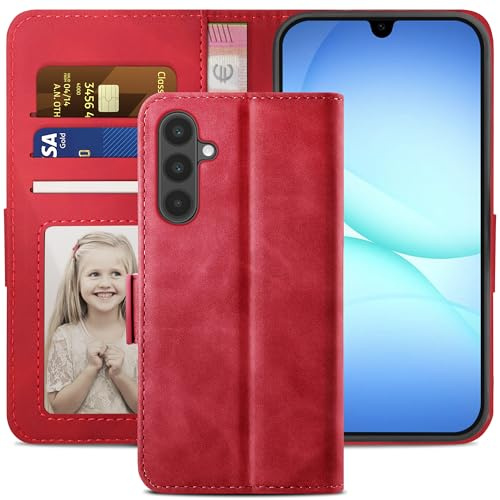 YATWIN für Samsung Galaxy A17 5G Hülle Leder, Premium Schutzhülle Klappbar für Samsung A17 Handyhülle mit Kartenfach Ständer Magnet, Handytasche für Galaxy A17 Klapphülle, Rot