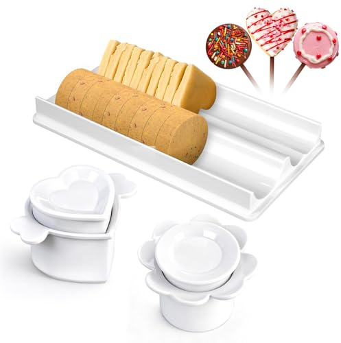 2 PCS Cake Pop Mold with Dual-Cavity Tray, Heart And Round Non-3D Printed 1.75in Cake Pop Cutter with 8.7in High-Capacity Dual-Cavity Tray for Home Baking, Birthday Parties, Wedding Desserts