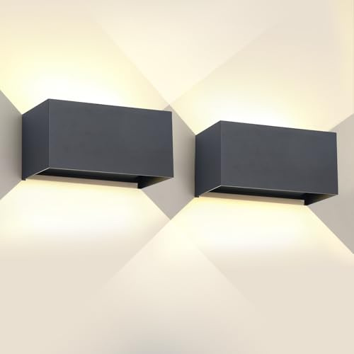 2 Stücke 25W LED Wandleuchte Aussen Innen Außenwandleuchten IP65 Wasserdichte Wandlampe Aluminium Außenleuchte Wand Ausenbeleutung Hauswand up down Einstellbar Lichtstrahl, Anthrazit 4000K für Garten
