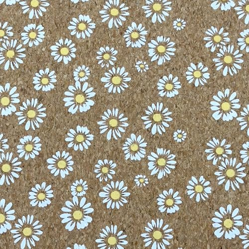 MAGAM-Stoffe Kork Stoff zum nähen Basteln Möbel bedruckt gold natur Meterware 50cm (Margeriten)