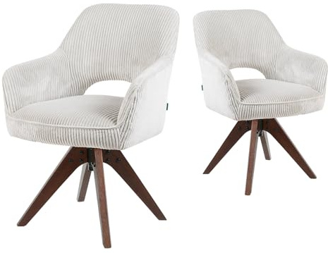 DUBI Möbel Esszimmerstühle 2er Set 360° drehbar mit Taschenfederkern, hoher Sitzkomfort, bis 150 kg belastbar,abriebfester Stoff Hellgrau, Massivholzgestell in edler Wallnussoptik, Mika-Lena