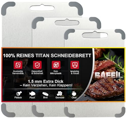 Bafeil Edelstahl Schneidebrett 1,5 mm Dick mit Silikon-Rand | 304 lebensmittelecht, Rutschfest & Messerschonend | S/M/L Stainless Steel Cutting Board Spülmaschinenfest, Hygienisch & Antibakteriell