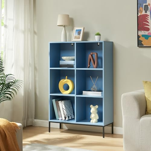 [en.casa] Regal Colwyn Bücherregal Standregal mit 6 Fächern Wohnzimmer 120 x 80 x 30 cm Buchregal stehend Bücherschrank offen Stauraum Metallgestell Blau