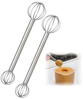 Dual-End Miso Whisk Muddler, Food Grade Stainless Steel Mini Stirring Stick, Practical Japanese Cooking Gadget for Blending Miso Paste, Egg Liquid and Condiments (Silver,2PCS)