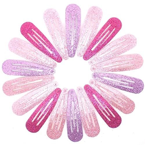 Topkids Accessories Glitter Hair Snap Clips Glittery Girls Children Women Kids Clip Sparkly Slides Fringe Party Sectioning Clips Bendies Sleepies 5cm / 2 (18 Glitter Pink Tones)