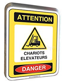 AUA SIGNALETIQUE - Attention Chariots Elevateurs Danger - Panneau Type Routier Avec Rebord