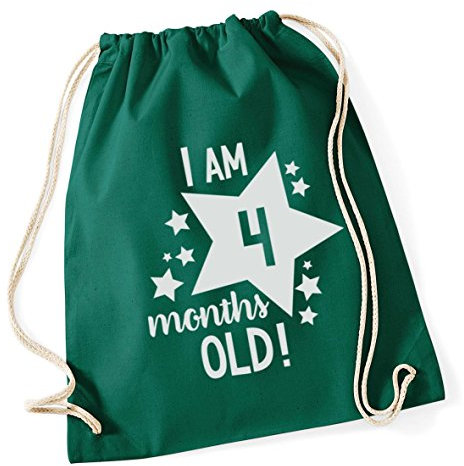 Hippowarehouse I Am 4 Months Old! - Milestone Birthday Drawstring Cotton School Gym Bag 37cm x 46cm, 12 litres