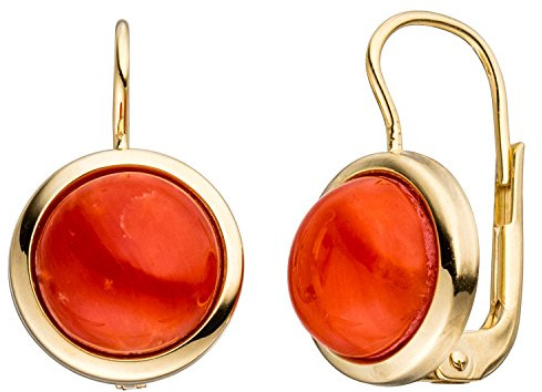 Jobo Damen-Ohrhänger aus 8 Karat 333 Gold mit Koralle Rund