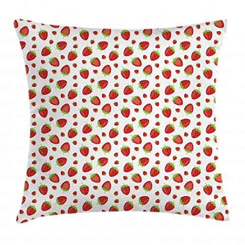 ABAKUHAUS Erdbeere Kissenbezug, Leckere Erdbeeren, Wasser und Schmutz resistent Stoff Digital Druck Für den Innen oder Außen Bereich, 40 x 40 cm, Lindgrün Zinnoberrot