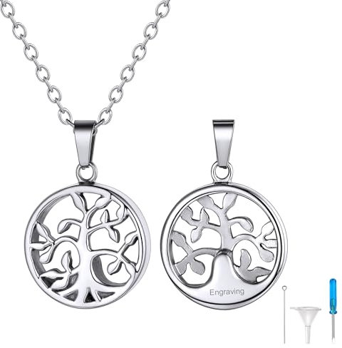 Richsteel Silber Feuerbestattung Halskette mit Anhänger Baum des Lebens aus Edelstahl mit Geschenkebox für Damen und Herren